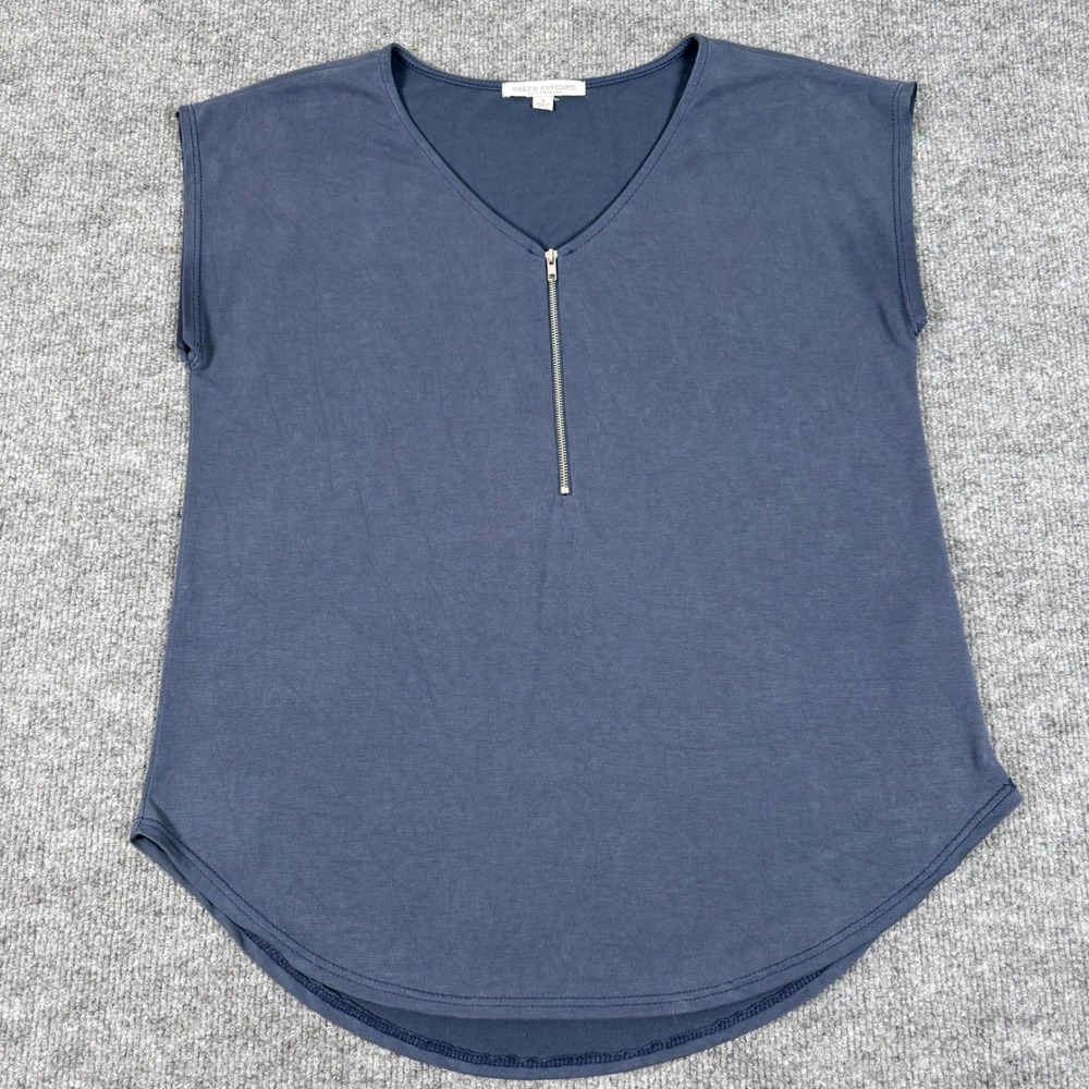 Green Envelope Los Angeles Small V Neck Zip Up Cap Sleeve Top Office